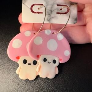 Large Pink mushroom earrings
