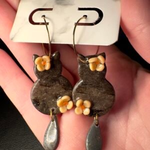 Gold black cat earrings